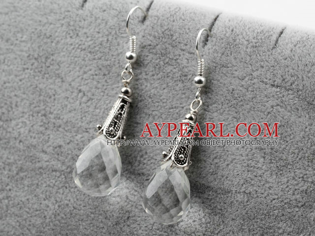 Lovely Long Style White Teardrop Clear Crystal And Horn Charm Dangle Earrings