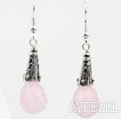 Fashion Drop Shape Pink Crystal And Horn Metal Charm Dangle Earrings With Fish Hook
