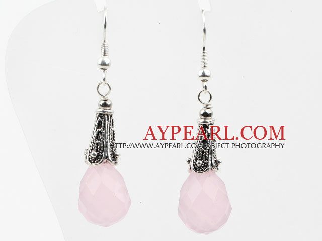 Fashion Drop Shape Pink Crystal And Horn Metal Charm Dangle Earrings With Fish Hook