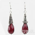 Drop Shape Faceted Purple Red Crystal Earrings