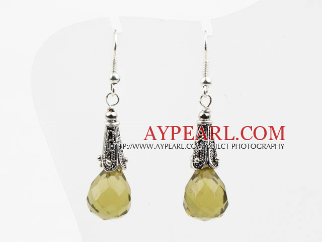 Drop Shape Faceted Lemon Green Crystal Earrings
