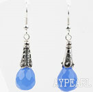 Beautiful Drop Shape Faceted Blue Crystal And Horn Charm Dangle Earrings