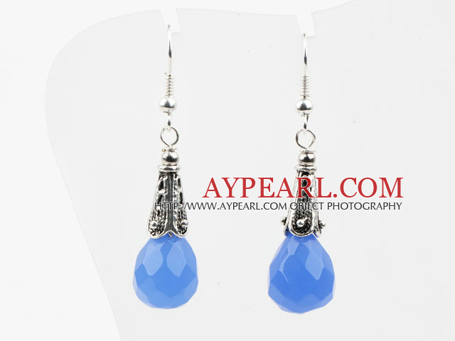 Beautiful Drop Shape Faceted Blue Crystal And Horn Charm Dangle Earrings