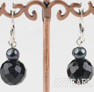 decent black pearl and blue sandstone earrings