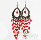 Vintage Style Red Drop Shape Crystal Tassel Earrings