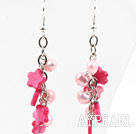 Hot Pink Series Pink Freshwater Pearl and Hot Pink Shell Flower Dangle Earrings
