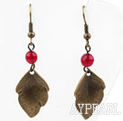 Vintage Style Rose Red Agate Earrings with Bronze Leaves Accessories