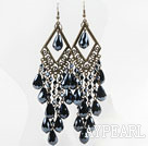 Wholesale Long Style Tungsten Steel Color Crystal Tassel Earrings