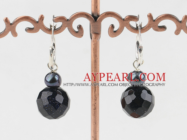 decent black pearl and blue sandstone earrings
