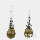 Simple Style Faceted Drop Shape Dark Lemon Color Crystal Earrings