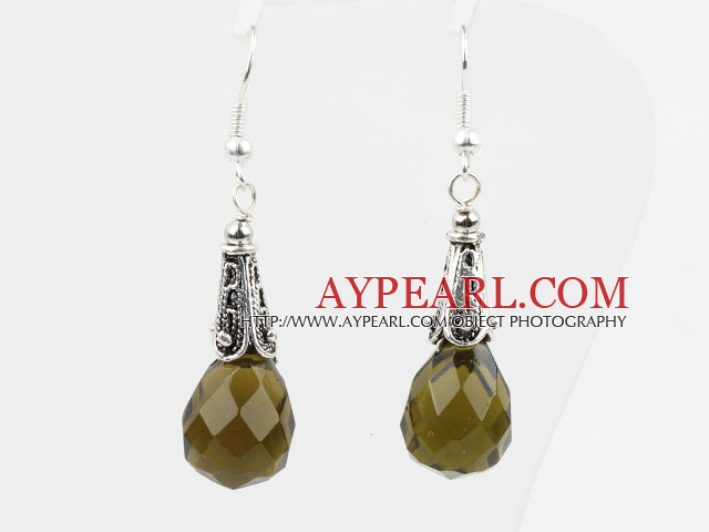 Simple Style Faceted Drop Shape Dark Lemon Color Crystal Earrings