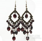 Wholesale Vintage Loop Round And Faceted Oval Garnet Dangle Earrings With Copper Charm