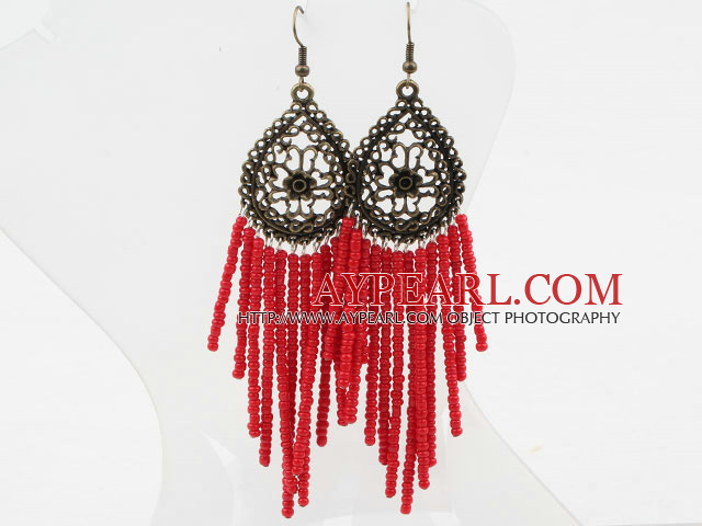 Immitation Red Coral Tassel Long Style Earrings