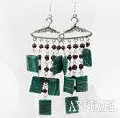 Wholesale Garnet and Rectangle Shape Manmade Malachite Stone Earrings
