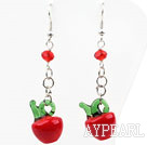 Wholesale Dangle Style Red Crystal and Red Apple Shape Colored Glaze Charm Earrings