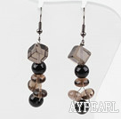 Wholesale Dangle Style Smoky Quartz and Black Seashell Beads Earrings