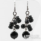New Design Assorted Round And Abacus Black Agate Cluster Dangle Earrings