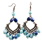 Vintage Style 8-9Mm Various Shades Of Blue Pearls Dangle Earrings