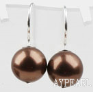 Classic Design Round Shape 10mm Coffee Brown Seashell Beads Earrings