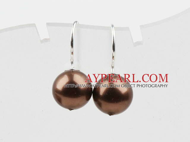 Classic Design Round Shape 10mm Coffee Brown Seashell Beads Earrings