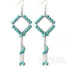 New Style Green Series Rhombus Shape Turquoise Tassel Long Earrings