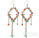 Wholesale New Style Long Design Rhombus Shape Aventurine and Carnelian Tassel Earrings