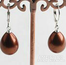 Lovely Brown Pear Shape Sea Shell Beaded Drop Earrings With Lever Back Hook