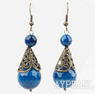 Vintage Style 14mm Faceted Blue Agate Earrings