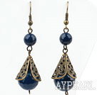 Vintage Style 12mm Faceted Blue Agate Earrings