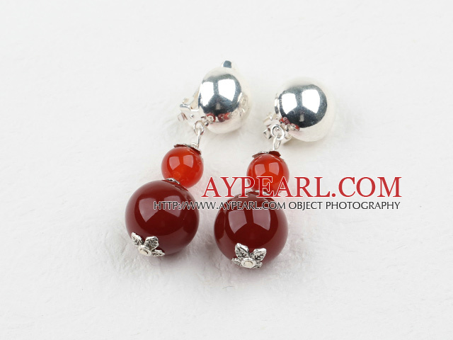 New Design Round Red Carnelian Agate Clip-On Dangle Earrings