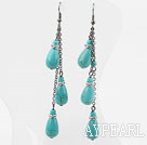 Long Style Drop Shape Turquoise Dangle Earrings