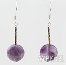 Dangle Style Flat Round Amethyst Earrings