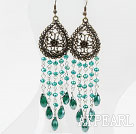 Wholesale Long Style Drop Shape Green Manmade Crystal Tassel Earrings