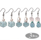 Wholesale 3 Pcs Simple Fashion Irregular Shape Blue Aquamarine And Pearl And Rose Quartz Earrings