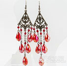 Wholesale Long Style Drop Shape Red Manmade Crystal Earrings