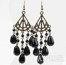 Wholesale Vintage Style Big Drop Shape Black Agate Earrings