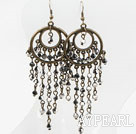 Wholesale Beautiful Long Style Black And Gray Crystal Loop Chain Tassel Earrings With Copper Charm