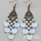 Vintage Style Heart Shape and Round Moon Stone Earrings