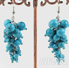 Nice Cluster Loop Chain Style Round Blue Turquoise Dangle Earrings With Fish Hook