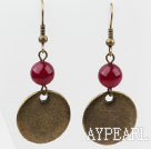 Vintage Style Rose Pink Earrings with Bronze Round Accessories