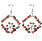 New Style Fashion Design Rhombus Shape Carnelian and Hematite Earrings