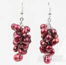 Cluster Style Dyed Wine Red Freshwater Pearl Earrings