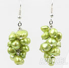Cluster Style Dyed Grass Green Color Freshwater Pearl Earrings