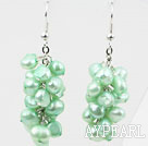 Cluster Style Dyed Light Green Color Freshwater Pearl Earrings