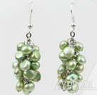 Cluster Style Dyed Olive Green Color Freshwater Pearl Earrings