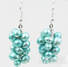 Cluster Style Dyed Lake Blue Color Freshwater Pearl Earrings