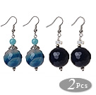 Wholesale 2 Pcs Classic Design Blue Faceted Agate Ball And Blue Jade And White Sea Shell Earrings