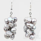 Cluster Style Dyed Light Gray Color Freshwater Pearl Earrings