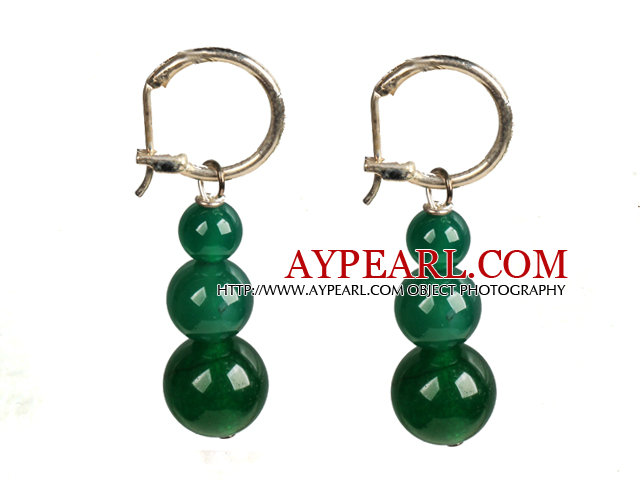 Beautiful Long Style Graduated Green Agate Beads Dangle Earrings