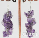 Fashion Cluster Style Loop Chain Chipped Natural Amethyst Dangle Earrings With Fish Hook